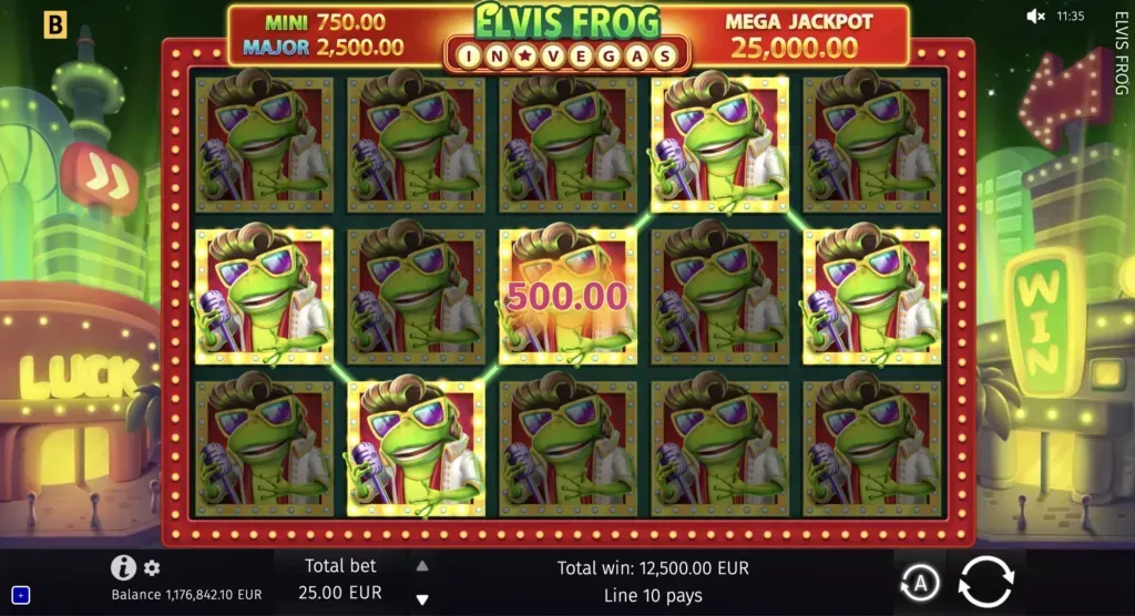 Elvis Frog in Vegas Elvis Frog in Vegas slot machine game displaying winning symbols